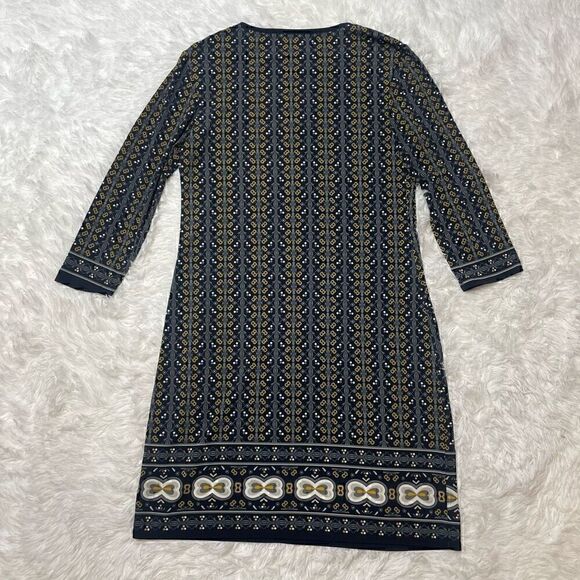 Max Studio Dress 3/4 Sleeve Floral Navy Blue Size Medium Stretchy Casual Key Hol - Picture 9 of 9